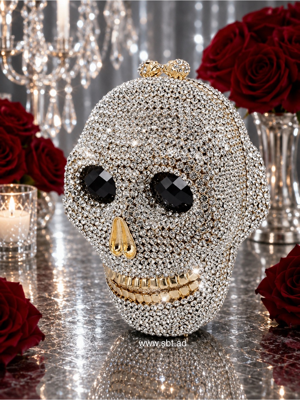 NWT Skull Clutch Purse Sparkling Bling Swarovski Crystal Rhinestone Black +Gift - Picture 13 of 15